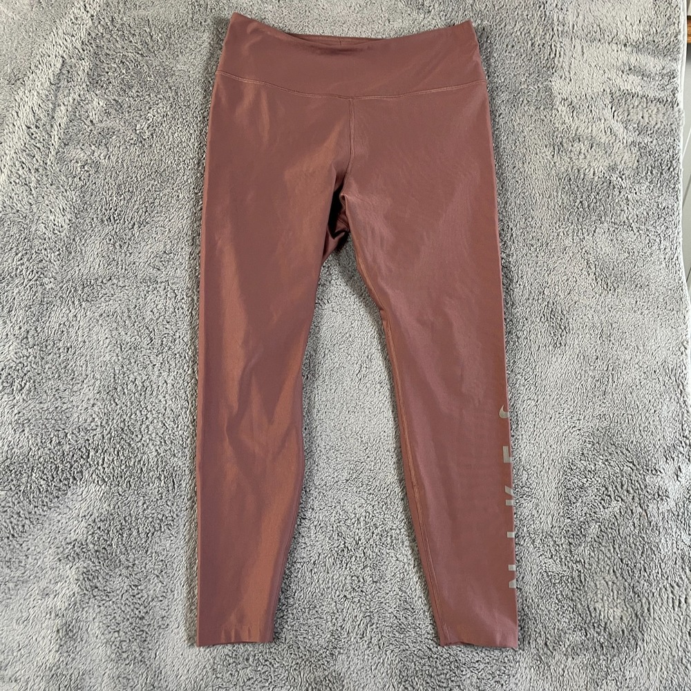 Nike Dri-Fit Leggings Womens Large Brown Spellout Logo Activewear AH8438-259